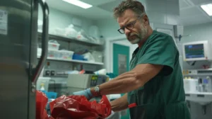 Hospital staff handling medical waste